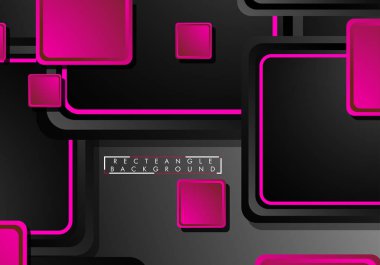 Siyah ve pembe neon kareler soyut hi-tech arka plan. Vektör geometrik tasarım