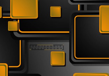 Siyah ve turuncu neon kareler soyut hi-tech arka plan. Vektör geometrik tasarım