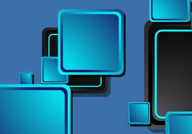 Siyah ve mavi neon kareler soyut yüksek teknoloji arkaplanı. Vektör geometrik tasarımı