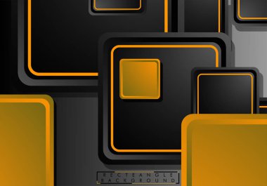 Siyah ve turuncu neon kareler soyut hi-tech arka plan. Vektör geometrik tasarım