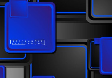 Siyah ve mavi neon kareler soyut yüksek teknoloji arkaplanı. Vektör geometrik tasarımı