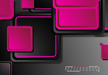 Siyah ve pembe neon kareler soyut hi-tech arka plan. Vektör geometrik tasarım