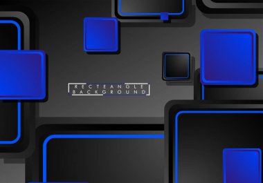 Siyah ve mavi neon kareler soyut yüksek teknoloji arkaplanı. Vektör geometrik tasarımı