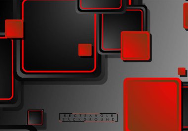 Siyah ve kırmızı neon kareler soyut hi-tech arka plan. Vektör geometrik tasarım