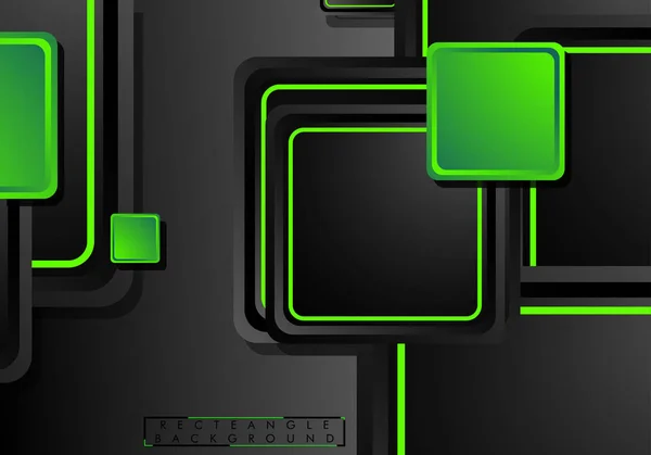 Černé a zelené neonové čtverce abstraktní Hi-Tech zázemí. Vektorový geometrický design — Stockový vektor