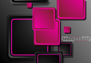 Siyah ve pembe neon kareler soyut hi-tech arka plan. Vektör geometrik tasarım