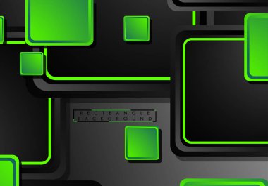 Siyah ve yeşil neon kareler soyut hi-tech arka plan. Vektör geometrik tasarım