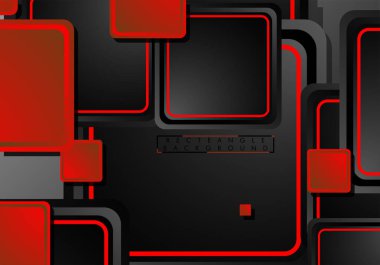 Siyah ve kırmızı neon kareler soyut hi-tech arka plan. Vektör geometrik tasarım