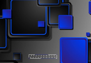 Siyah ve mavi neon kareler soyut yüksek teknoloji arkaplanı. Vektör geometrik tasarımı