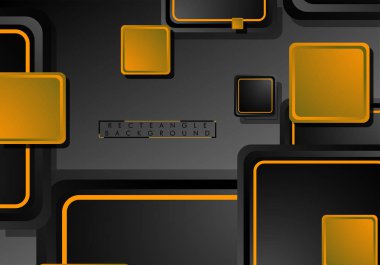 Siyah ve turuncu neon kareler soyut hi-tech arka plan. Vektör geometrik tasarım