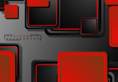 Siyah ve kırmızı neon kareler soyut hi-tech arka plan. Vektör geometrik tasarım