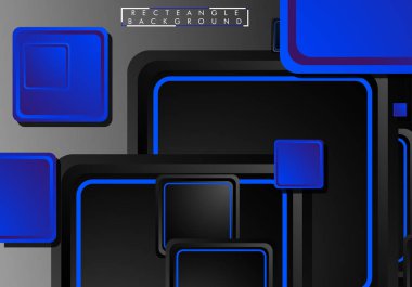 Siyah ve mavi neon kareler soyut yüksek teknoloji arkaplanı. Vektör geometrik tasarımı