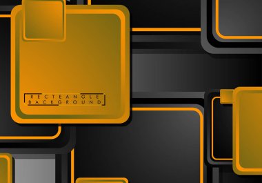 Siyah ve turuncu neon kareler soyut hi-tech arka plan. Vektör geometrik tasarım