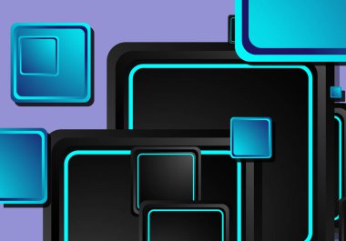 Siyah ve mavi neon kareler soyut yüksek teknoloji arkaplanı. Vektör geometrik tasarımı