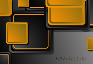 Siyah ve turuncu neon kareler soyut hi-tech arka plan. Vektör geometrik tasarım