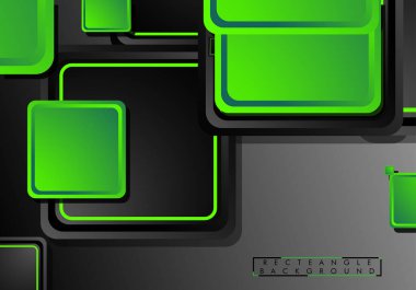 Siyah ve yeşil neon kareler soyut hi-tech arka plan. Vektör geometrik tasarım