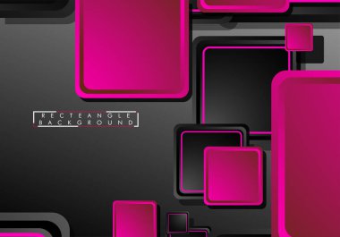 Siyah ve pembe neon kareler soyut hi-tech arka plan. Vektör geometrik tasarım