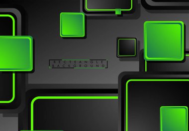 Siyah ve yeşil neon kareler soyut hi-tech arka plan. Vektör geometrik tasarım