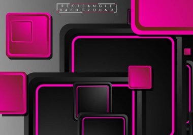 Siyah ve pembe neon kareler soyut hi-tech arka plan. Vektör geometrik tasarım