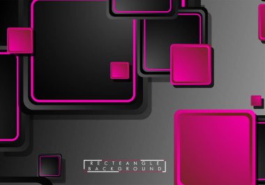 Siyah ve pembe neon kareler soyut hi-tech arka plan. Vektör geometrik tasarım
