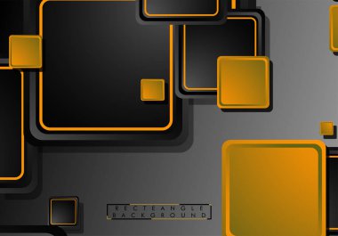 Siyah ve turuncu neon kareler soyut hi-tech arka plan. Vektör geometrik tasarım