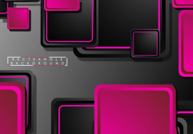 Siyah ve pembe neon kareler soyut hi-tech arka plan. Vektör geometrik tasarım