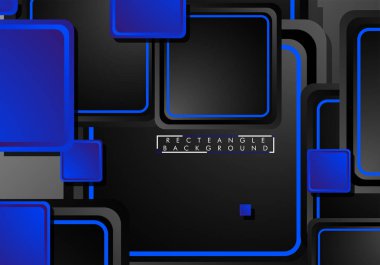 Siyah ve mavi neon kareler soyut yüksek teknoloji arkaplanı. Vektör geometrik tasarımı