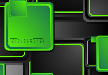 Siyah ve yeşil neon kareler soyut hi-tech arka plan. Vektör geometrik tasarım