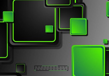 Siyah ve yeşil neon kareler soyut hi-tech arka plan. Vektör geometrik tasarım