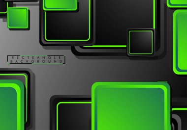 Siyah ve yeşil neon kareler soyut hi-tech arka plan. Vektör geometrik tasarım