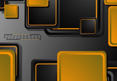 Siyah ve turuncu neon kareler soyut hi-tech arka plan. Vektör geometrik tasarım