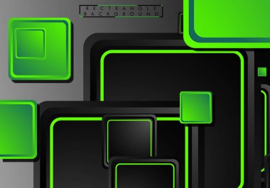 Siyah ve yeşil neon kareler soyut hi-tech arka plan. Vektör geometrik tasarım