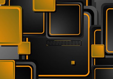 Siyah ve turuncu neon kareler soyut hi-tech arka plan. Vektör geometrik tasarım