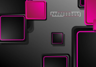 Siyah ve pembe neon kareler soyut hi-tech arka plan. Vektör geometrik tasarım