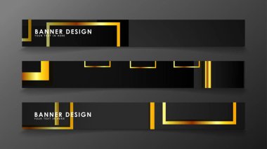 Altın ve koyu dikdörtgen arka plan ile bir afiş ayarlayın. vektör illüstrasyon