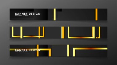 Altın ve koyu dikdörtgen arka plan ile bir afiş ayarlayın. vektör illüstrasyon