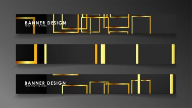 Altın ve koyu dikdörtgen arka plan ile bir afiş ayarlayın. vektör illüstrasyon