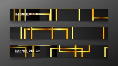 Altın ve koyu dikdörtgen arka plan ile bir afiş ayarlayın. vektör illüstrasyon