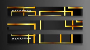 Altın ve koyu dikdörtgen arka plan ile bir afiş ayarlayın. vektör illüstrasyon