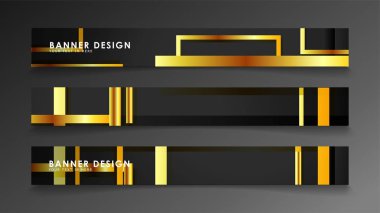 Altın ve koyu dikdörtgen arka plan ile bir afiş ayarlayın. vektör illüstrasyon