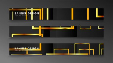 Altın ve koyu dikdörtgen arka plan ile bir afiş ayarlayın. vektör illüstrasyon