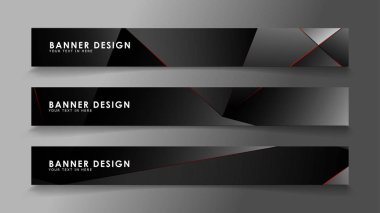 Kare afiş vektör koleksiyonu . Lüks koyu poligonal desen li ve kırmızı üçgen çizgileri olan siyah premium arka plan