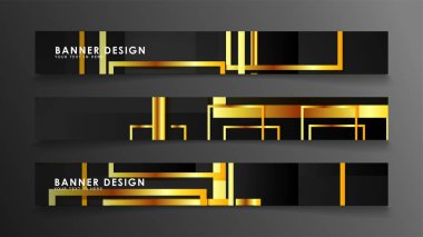 Altın ve koyu dikdörtgen arka plan ile bir afiş ayarlayın. vektör illüstrasyon