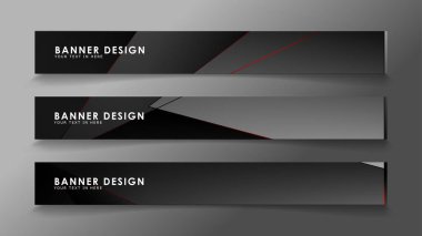 Kare afiş vektör koleksiyonu . Lüks koyu poligonal desen li ve kırmızı üçgen çizgileri olan siyah premium arka plan