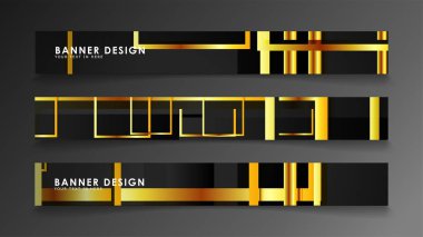 Altın ve koyu dikdörtgen arka plan ile bir afiş ayarlayın. vektör illüstrasyon