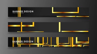 Altın ve koyu dikdörtgen arka plan ile bir afiş ayarlayın. vektör illüstrasyon