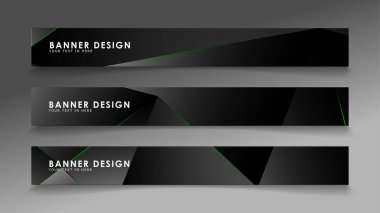 kare afiş vektör koleksiyonu . Lüks koyu poligonal desen ve yeşil üçgen çizgileri ile siyah prim arka plan