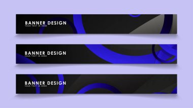 Koyu mavi dairelerin arka planı ile dikdörtgen vektör afişleri ayarlayın