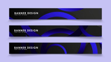 Koyu mavi dairelerin arka planı ile dikdörtgen vektör afişleri ayarlayın