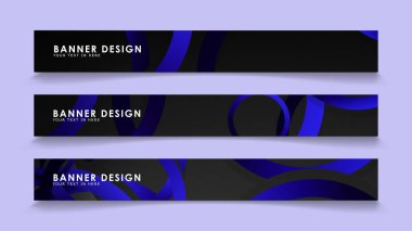 Koyu mavi dairelerin arka planı ile dikdörtgen vektör afişleri ayarlayın